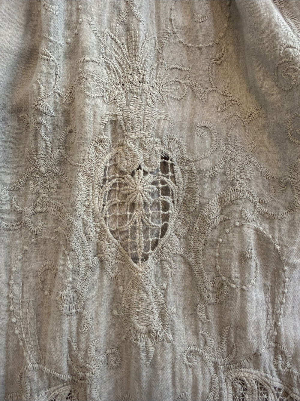 Saks Fifth Avenue Light Gray Lace-Trim Smocked Peasant Tunic - Picture 4 of 13